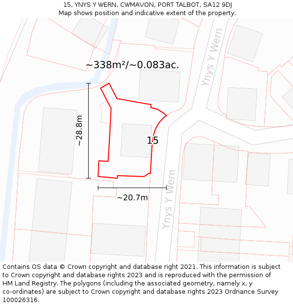 15, YNYS Y WERN, CWMAVON, PORT TALBOT, SA12 9DJ: Plot and title map