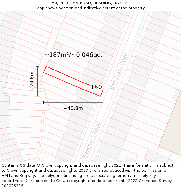 150, BEECHAM ROAD, READING, RG30 2RE: Plot and title map