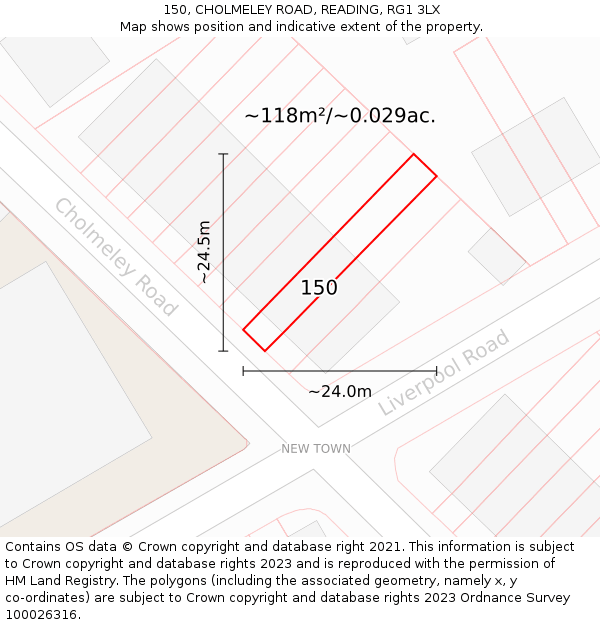 150, CHOLMELEY ROAD, READING, RG1 3LX: Plot and title map