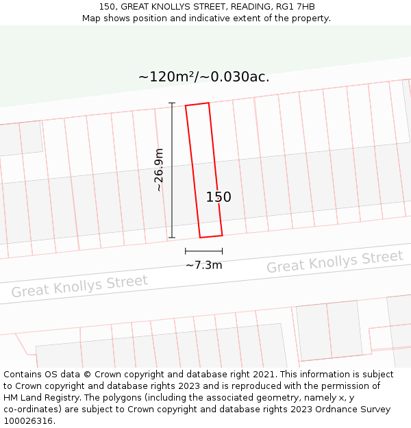 150, GREAT KNOLLYS STREET, READING, RG1 7HB: Plot and title map