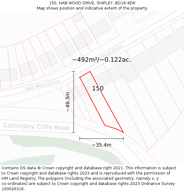 150, NAB WOOD DRIVE, SHIPLEY, BD18 4EW: Plot and title map