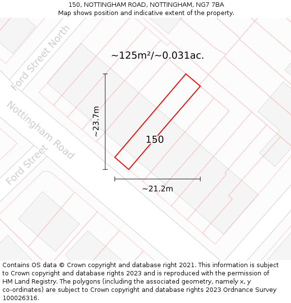 150, NOTTINGHAM ROAD, NOTTINGHAM, NG7 7BA: Plot and title map
