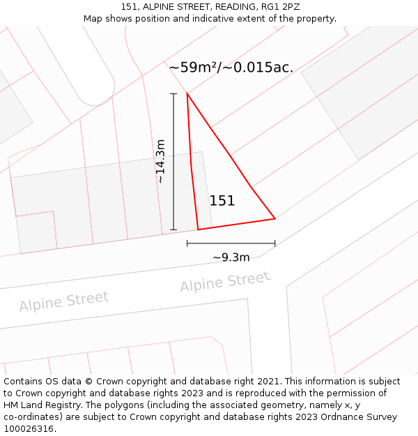 151, ALPINE STREET, READING, RG1 2PZ: Plot and title map
