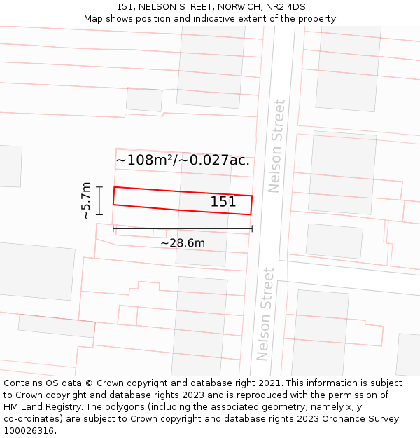151, NELSON STREET, NORWICH, NR2 4DS: Plot and title map