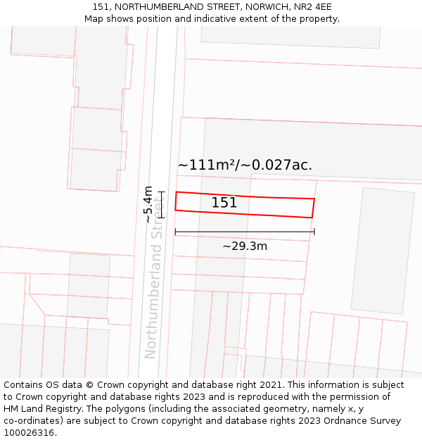 151, NORTHUMBERLAND STREET, NORWICH, NR2 4EE: Plot and title map