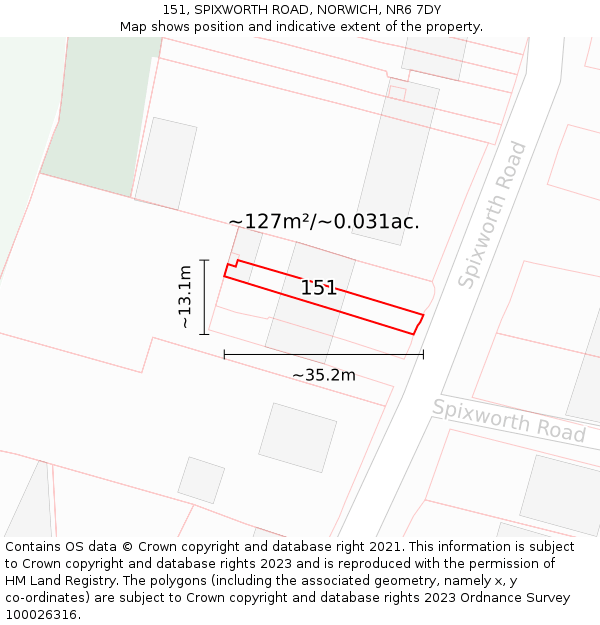 151, SPIXWORTH ROAD, NORWICH, NR6 7DY: Plot and title map