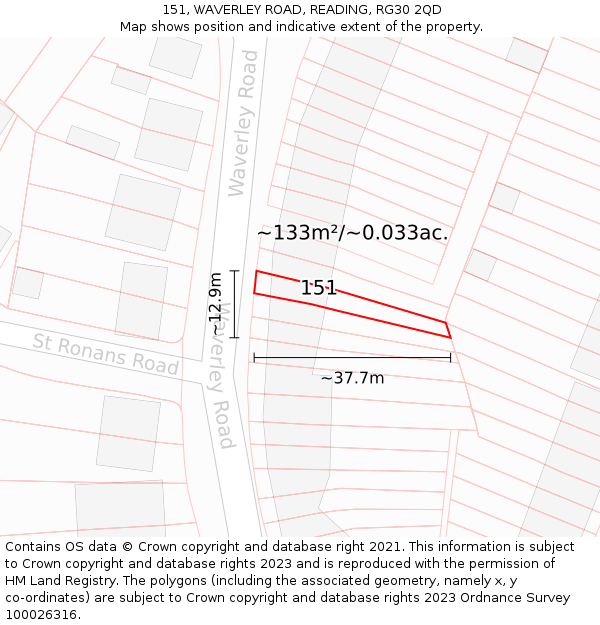 151, WAVERLEY ROAD, READING, RG30 2QD: Plot and title map