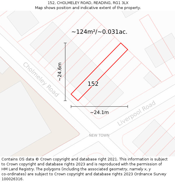 152, CHOLMELEY ROAD, READING, RG1 3LX: Plot and title map