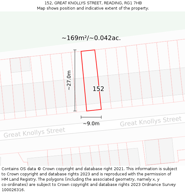 152, GREAT KNOLLYS STREET, READING, RG1 7HB: Plot and title map