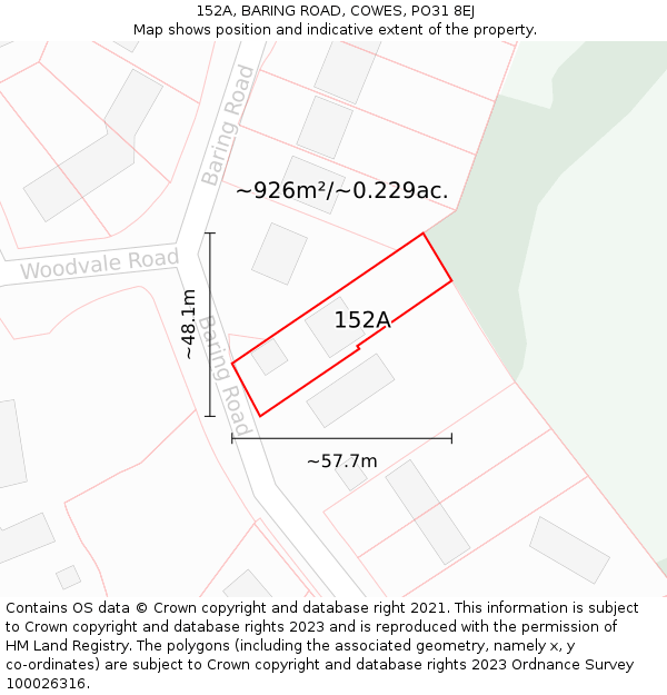 152A, BARING ROAD, COWES, PO31 8EJ: Plot and title map