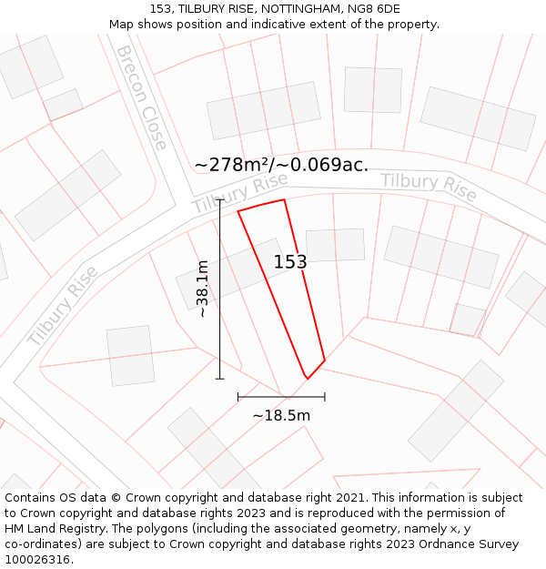 153, TILBURY RISE, NOTTINGHAM, NG8 6DE: Plot and title map