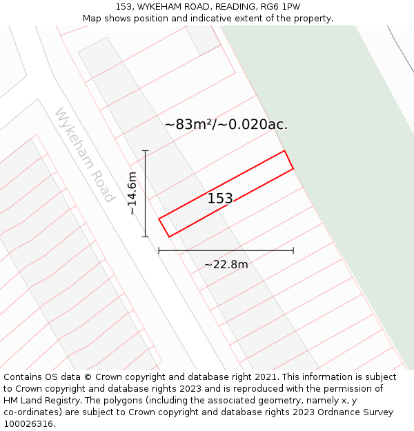 153, WYKEHAM ROAD, READING, RG6 1PW: Plot and title map
