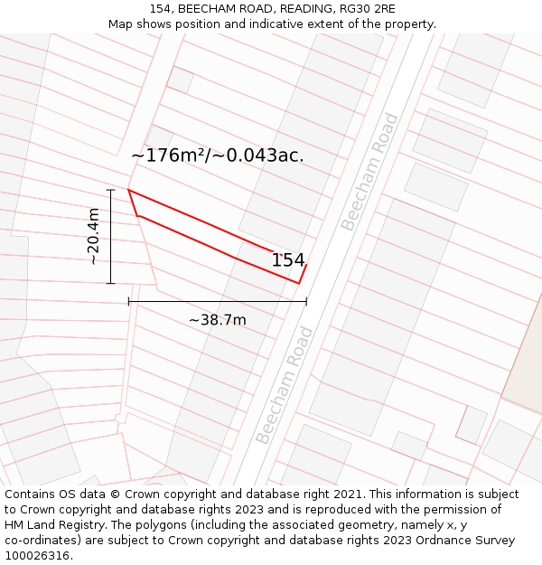 154, BEECHAM ROAD, READING, RG30 2RE: Plot and title map