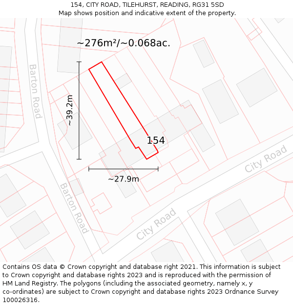154, CITY ROAD, TILEHURST, READING, RG31 5SD: Plot and title map