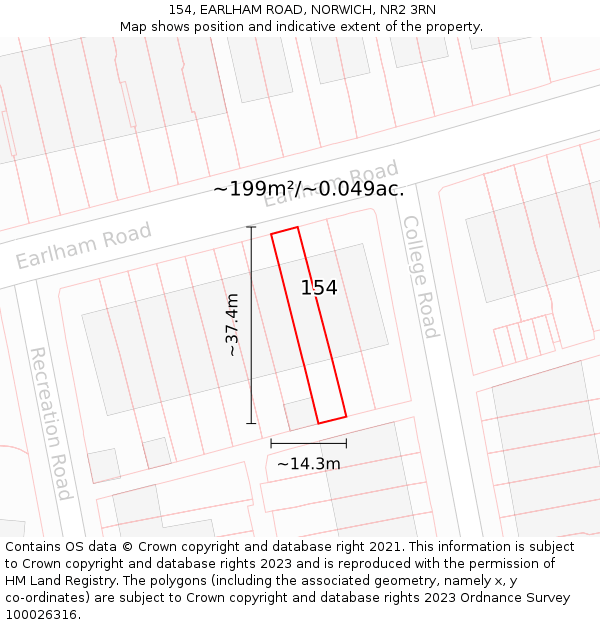 154, EARLHAM ROAD, NORWICH, NR2 3RN: Plot and title map