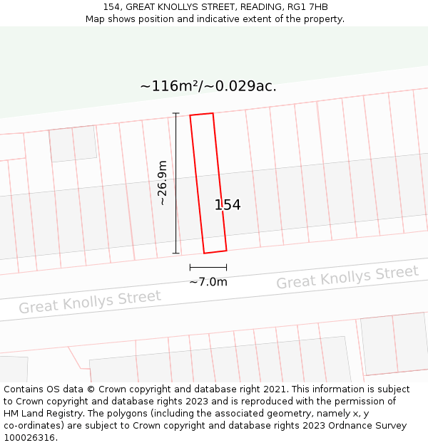 154, GREAT KNOLLYS STREET, READING, RG1 7HB: Plot and title map