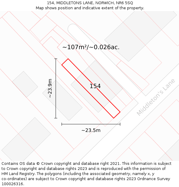154, MIDDLETONS LANE, NORWICH, NR6 5SQ: Plot and title map