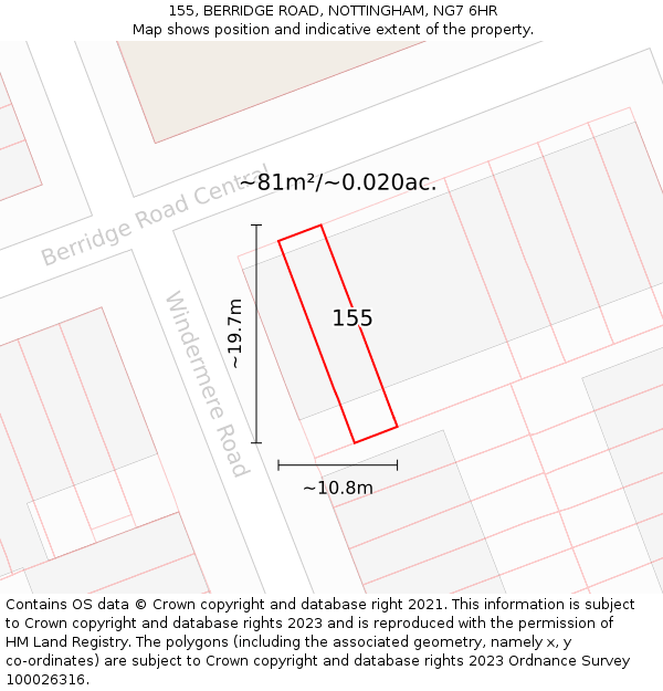 155, BERRIDGE ROAD, NOTTINGHAM, NG7 6HR: Plot and title map
