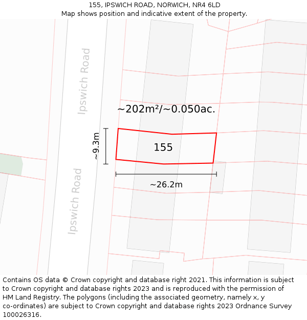 155, IPSWICH ROAD, NORWICH, NR4 6LD: Plot and title map