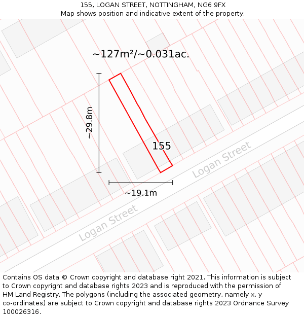 155, LOGAN STREET, NOTTINGHAM, NG6 9FX: Plot and title map