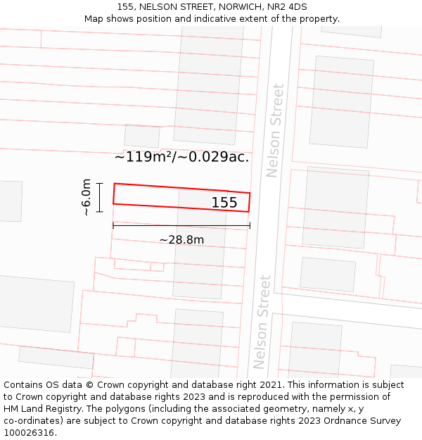 155, NELSON STREET, NORWICH, NR2 4DS: Plot and title map