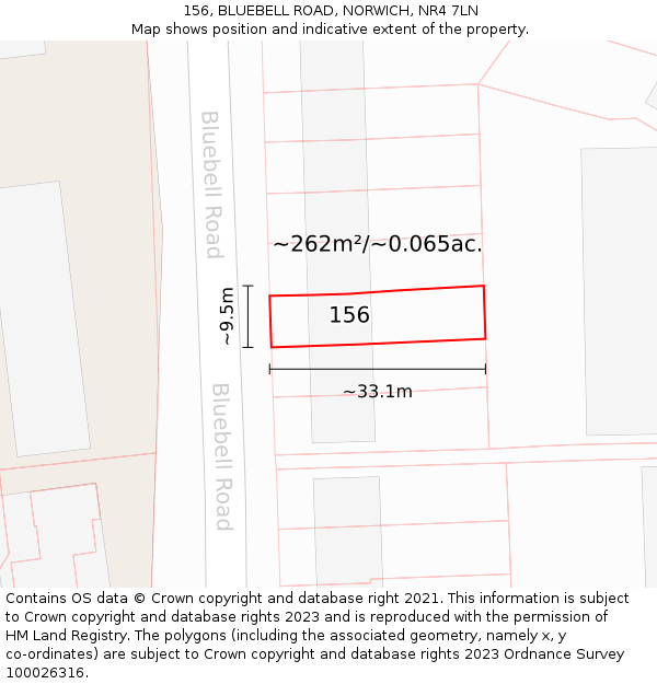 156, BLUEBELL ROAD, NORWICH, NR4 7LN: Plot and title map