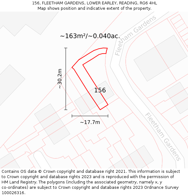 156, FLEETHAM GARDENS, LOWER EARLEY, READING, RG6 4HL: Plot and title map