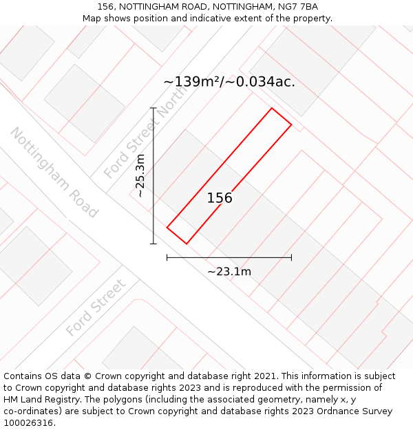 156, NOTTINGHAM ROAD, NOTTINGHAM, NG7 7BA: Plot and title map