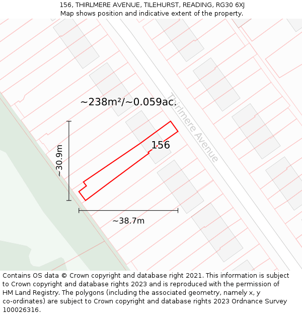 156, THIRLMERE AVENUE, TILEHURST, READING, RG30 6XJ: Plot and title map