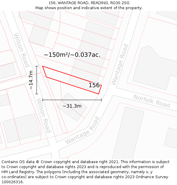 156, WANTAGE ROAD, READING, RG30 2SG: Plot and title map