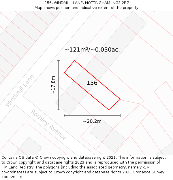 156, WINDMILL LANE, NOTTINGHAM, NG3 2BZ: Plot and title map