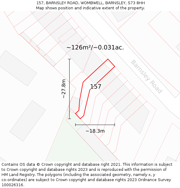 157, BARNSLEY ROAD, WOMBWELL, BARNSLEY, S73 8HH: Plot and title map