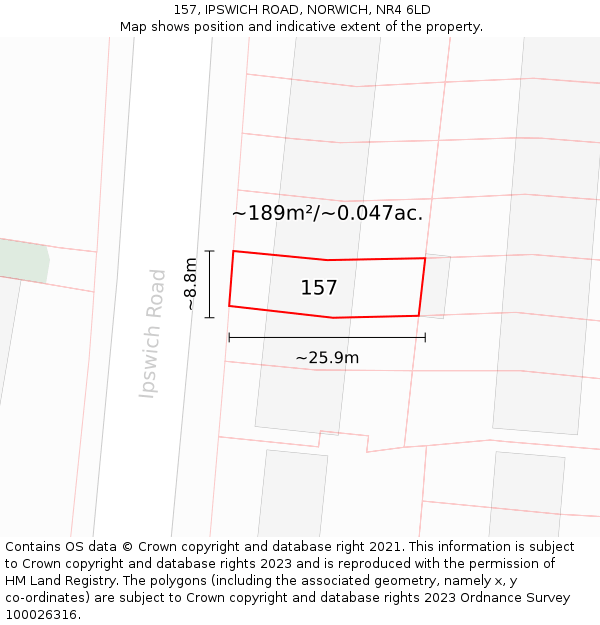157, IPSWICH ROAD, NORWICH, NR4 6LD: Plot and title map