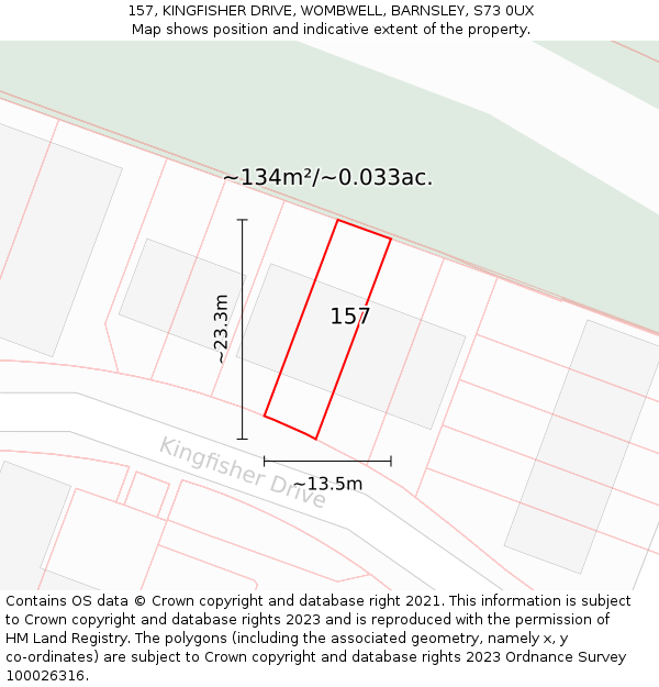 157, KINGFISHER DRIVE, WOMBWELL, BARNSLEY, S73 0UX: Plot and title map