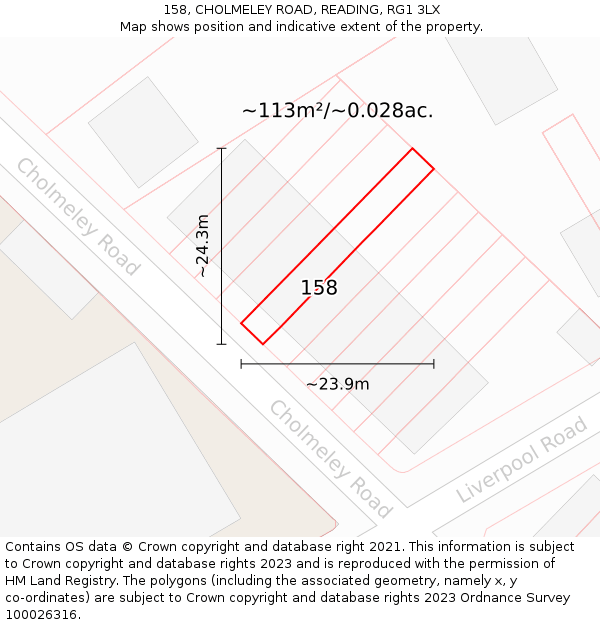 158, CHOLMELEY ROAD, READING, RG1 3LX: Plot and title map