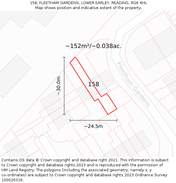 158, FLEETHAM GARDENS, LOWER EARLEY, READING, RG6 4HL: Plot and title map