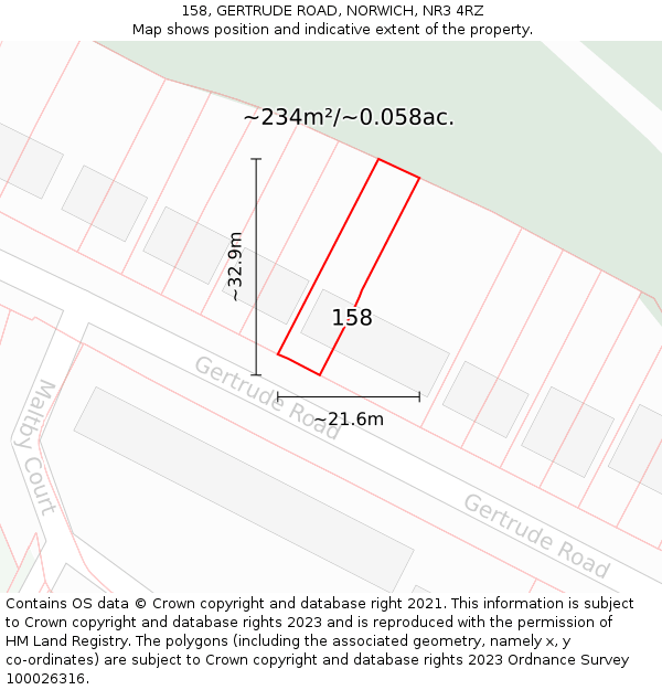 158, GERTRUDE ROAD, NORWICH, NR3 4RZ: Plot and title map