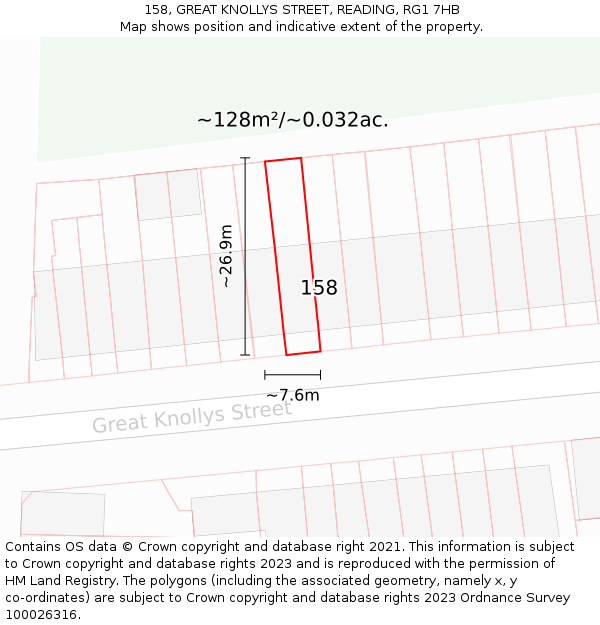 158, GREAT KNOLLYS STREET, READING, RG1 7HB: Plot and title map