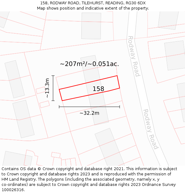 158, RODWAY ROAD, TILEHURST, READING, RG30 6DX: Plot and title map