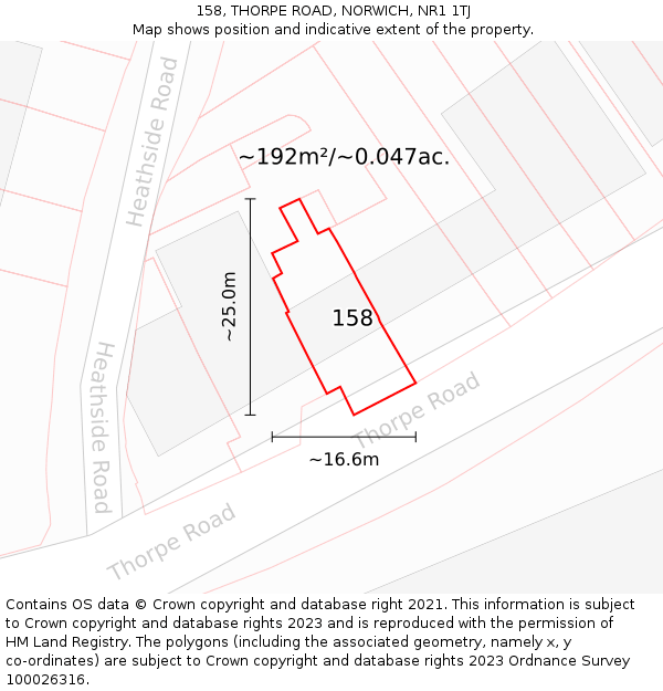158, THORPE ROAD, NORWICH, NR1 1TJ: Plot and title map