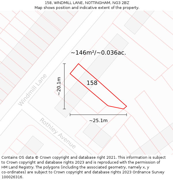 158, WINDMILL LANE, NOTTINGHAM, NG3 2BZ: Plot and title map