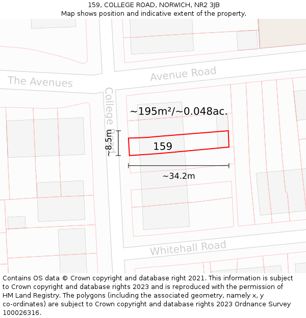 159, COLLEGE ROAD, NORWICH, NR2 3JB: Plot and title map