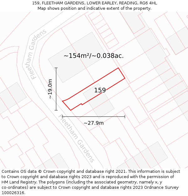 159, FLEETHAM GARDENS, LOWER EARLEY, READING, RG6 4HL: Plot and title map