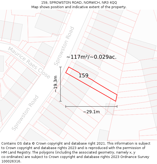 159, SPROWSTON ROAD, NORWICH, NR3 4QQ: Plot and title map