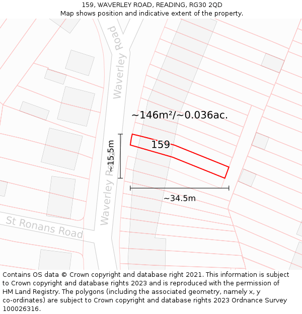 159, WAVERLEY ROAD, READING, RG30 2QD: Plot and title map