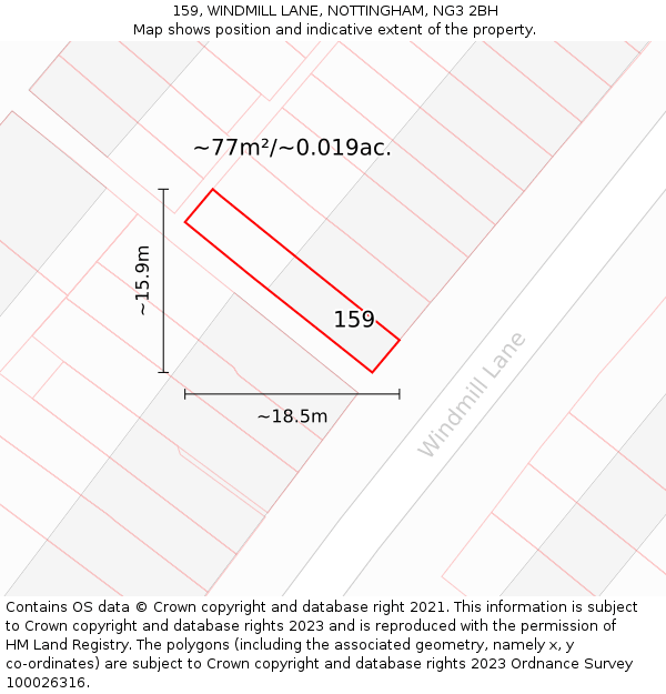 159, WINDMILL LANE, NOTTINGHAM, NG3 2BH: Plot and title map