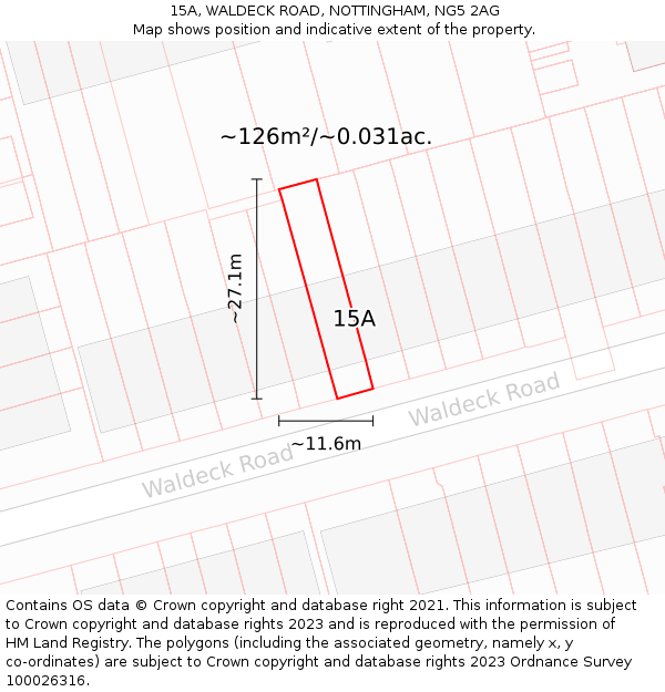 15A, WALDECK ROAD, NOTTINGHAM, NG5 2AG: Plot and title map