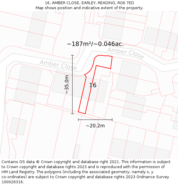 16, AMBER CLOSE, EARLEY, READING, RG6 7ED: Plot and title map