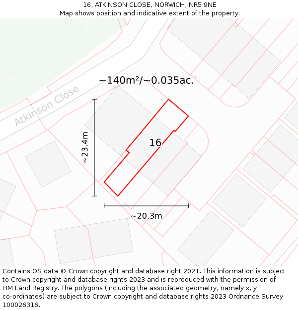 16, ATKINSON CLOSE, NORWICH, NR5 9NE: Plot and title map