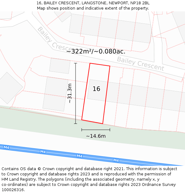 16, BAILEY CRESCENT, LANGSTONE, NEWPORT, NP18 2BL: Plot and title map